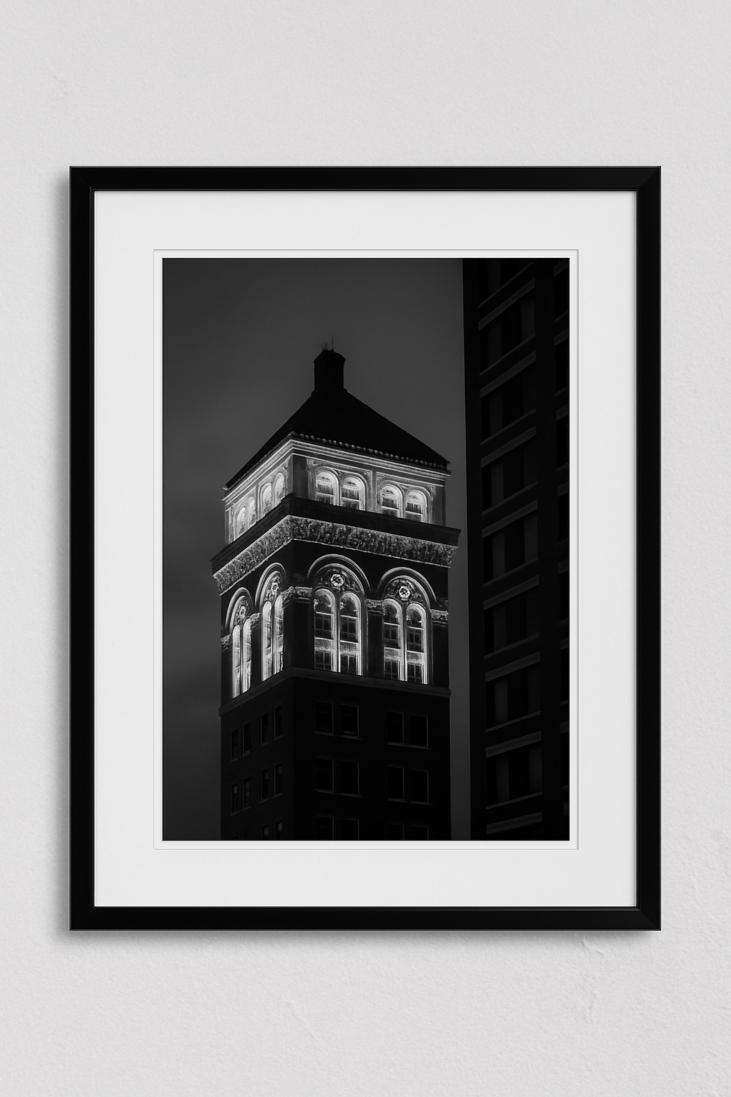 Phillips Tower, Bartlesville Oklahoma Photography Print - Black and White High Quality City View