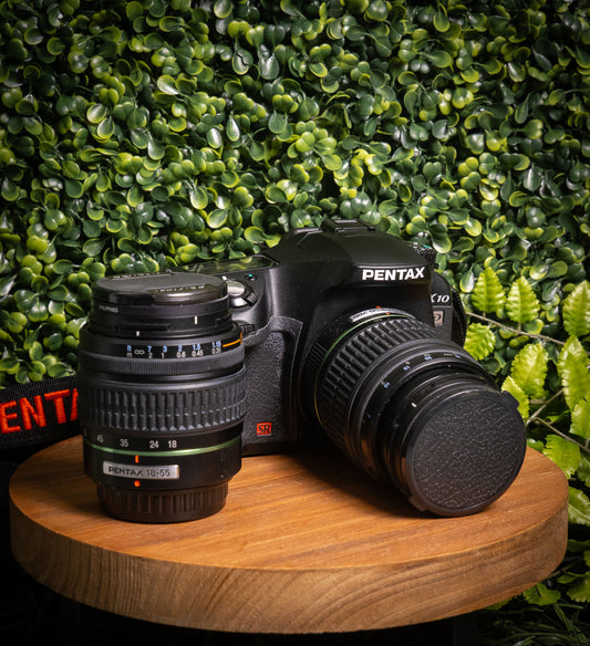 Pentax K10D DSLR Camera Kit W/ 18-55mm and 50-200mm Lenses - Black (Pre-Owned)