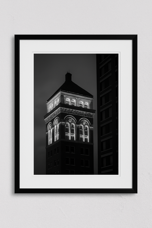 Phillips Tower, Bartlesville Oklahoma Photography Print - Black and White High Quality City View